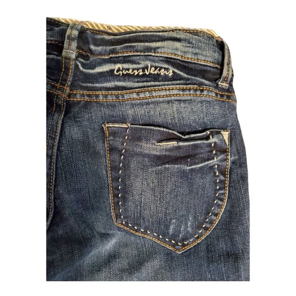 VTG Guess Ladies 24 Lowrise Skinny Straight Leg Blue Distressed Denim Jeans - Picture 5 of 9